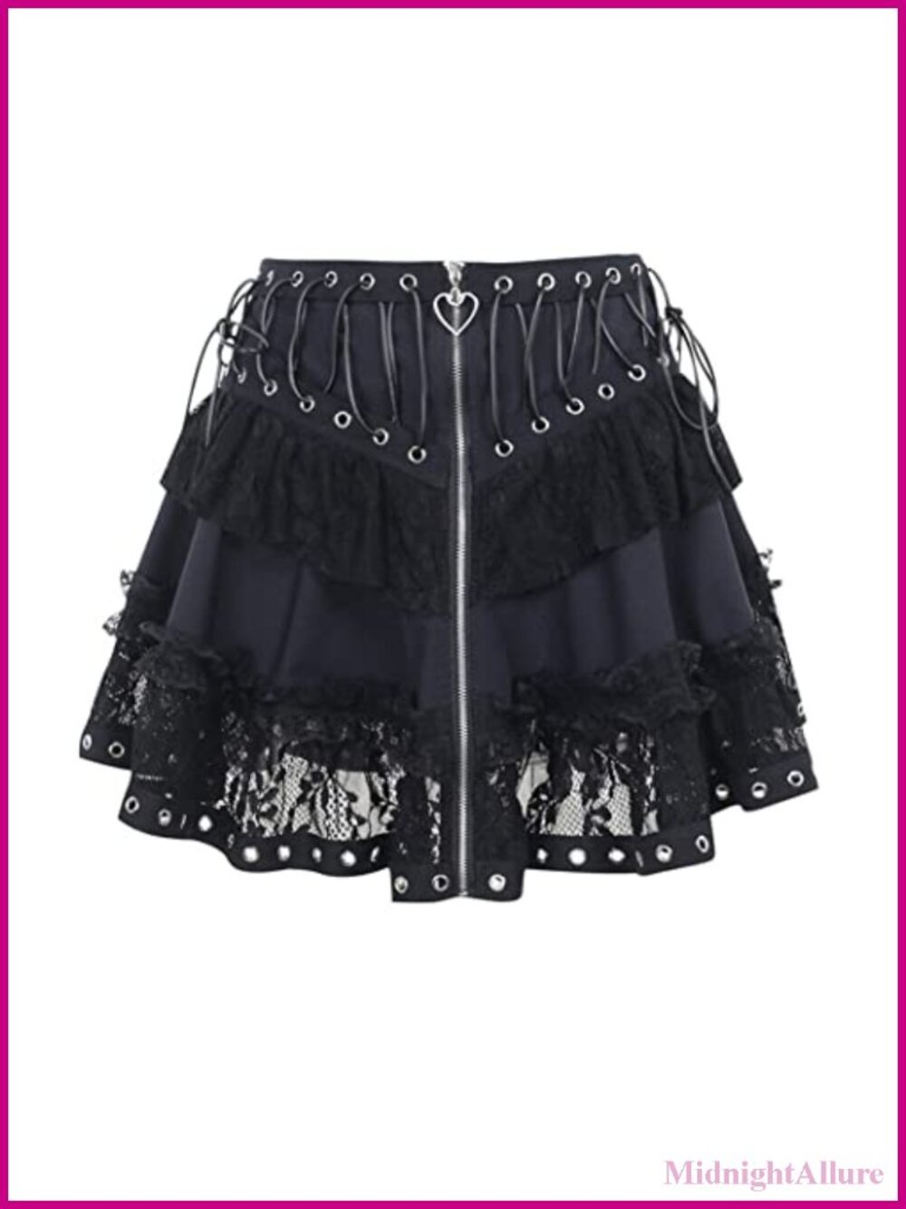 Punk Goth Black Lace Mini Skirt High Waist A-Line Grunge Y2K
